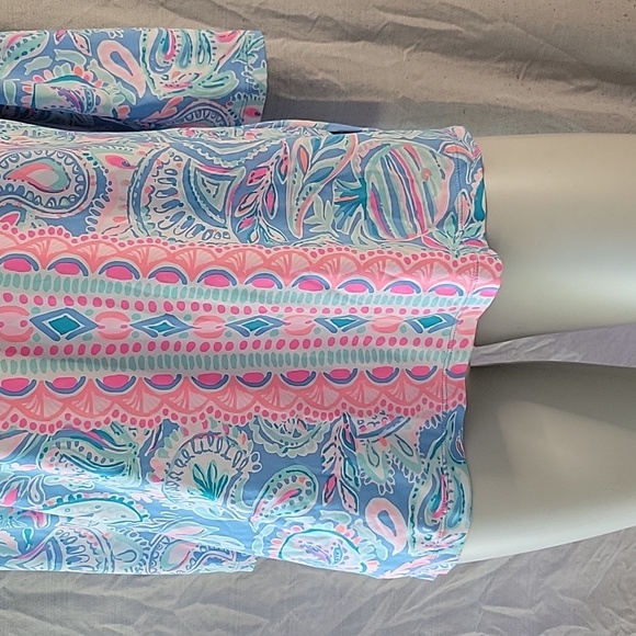 Lilly Pulitzer Colorful Blouse Blue and Pink Split Neck Top Long Sleeve Small - Picture 3 of 9